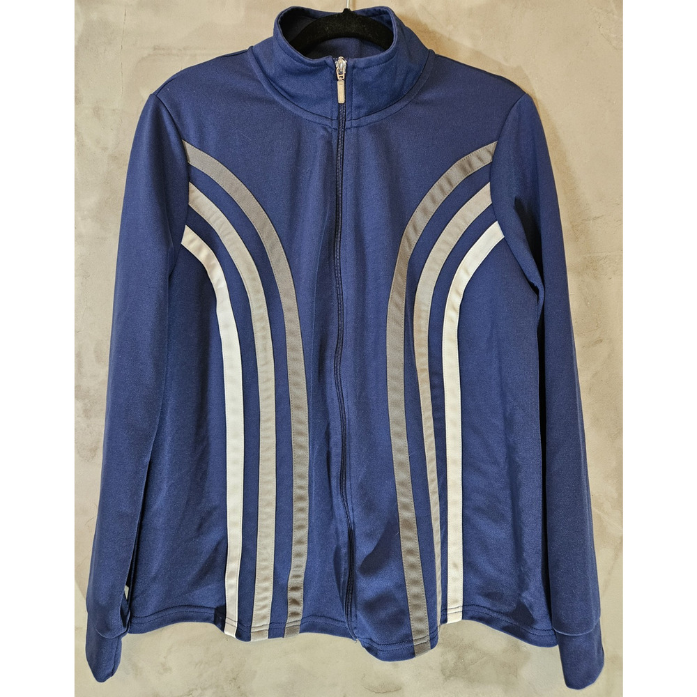 Masseys Womens XL Track Jacket Blue White Gray Striped Full Zip